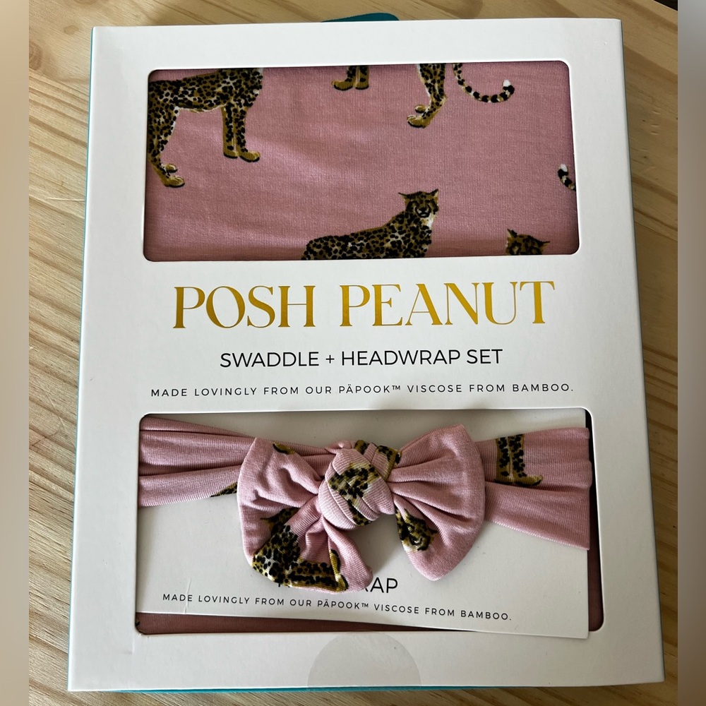 Posh Peanut Pink Leopard Swaddle & Headwrap Set